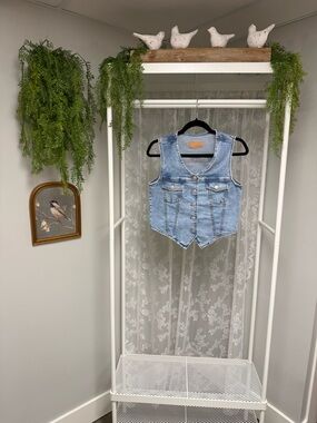 Bootlegger Y2K Denim Vest Cropped Jean Waistcoat Button Down Western Boho Size S